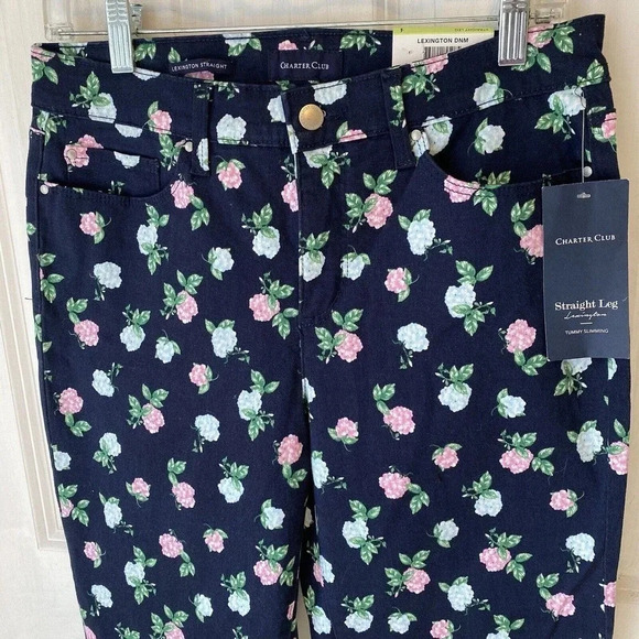 NWT Charter Club Straight Leg Lexington Denim Jeans Floral Women 4 Pocket Floral - Picture 8 of 8